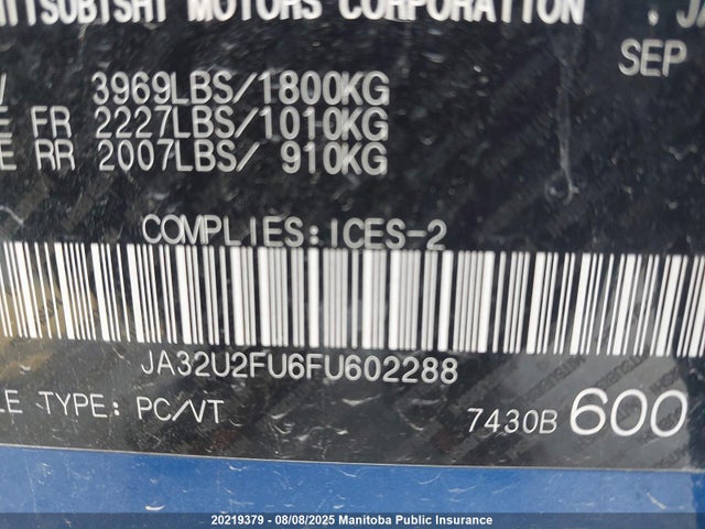 Mitsubishi dohc mivec 2015 JA32U2FU6FU602288 Image 9