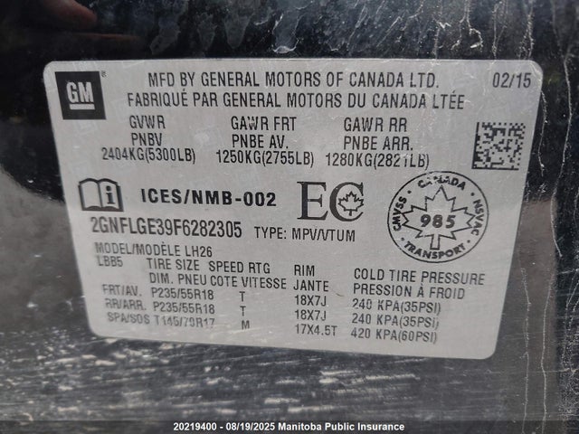 Chevrolet lfx - sidi, vvt, e85 max, alum 2015 2GNFLGE39F6282305 Image 9