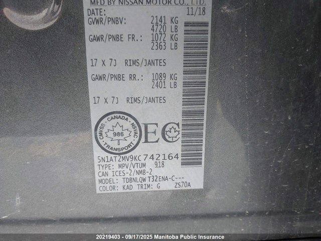 5N1AT2MV9KC742164 Nissan 2019