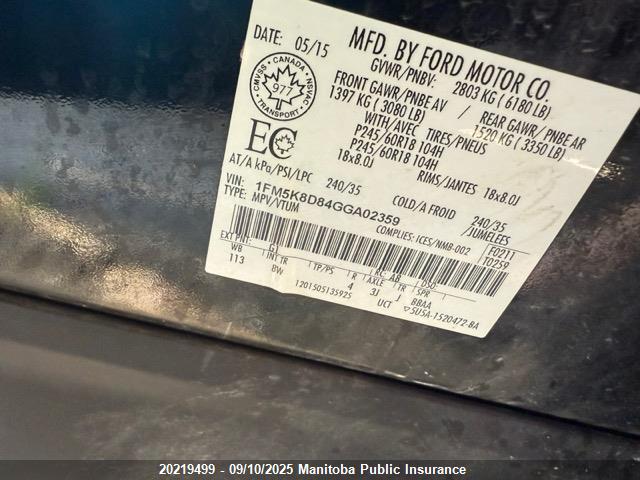 Ford Explorer 2016 1FM5K8D84GGA02359 Image 9