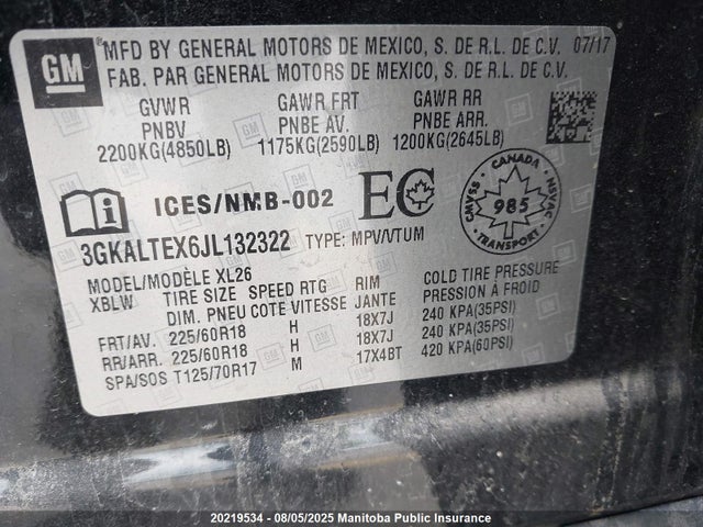3GKALTEX6JL132322 GMC ltg - spark ignited direct injection, alum dohc, vvt, dcvcp turbo, e0-e100, alum