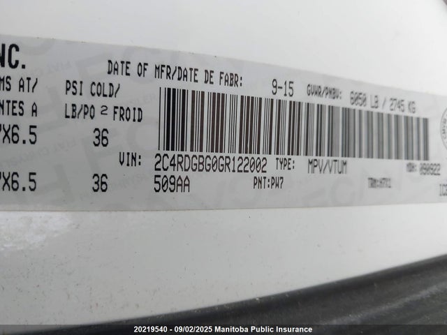 2C4RDGBG0GR122002 Dodge Grand Caravan