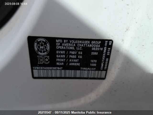 1VWCS7A32GC057847 Volkswagen 2016