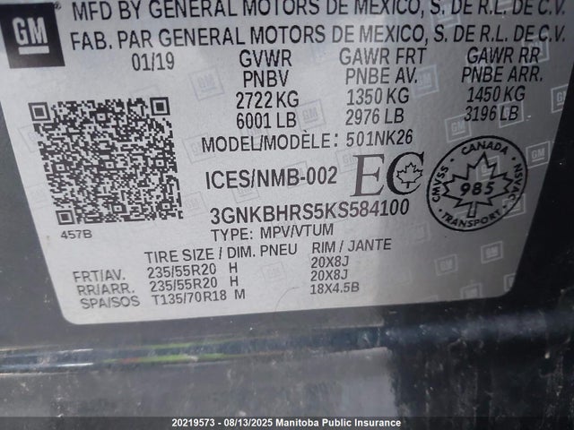 3GNKBHRS5KS584100 Chevrolet lgx