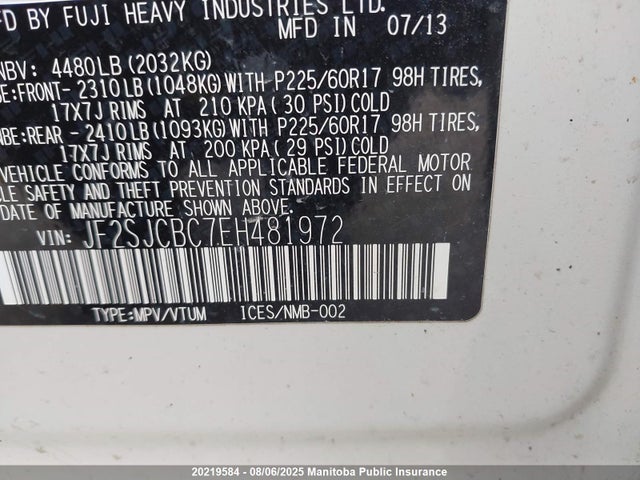 Subaru 2.5na c0 2014 JF2SJCBC7EH481972 Image 9