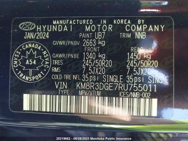 KM8R3DGE7RU755011 Hyundai gdi lambda ii