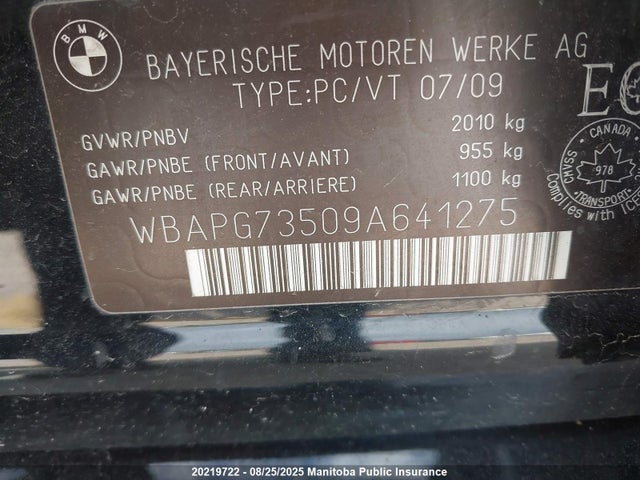 20219722 :رقم المزاد ، WBAPG73509A641275 vin ، 2009 Bmw 323i مزاد بيع