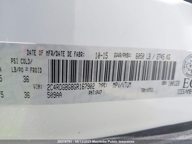 Dodge 2016 2016 2C4RDGBG8GR167902 Image 9