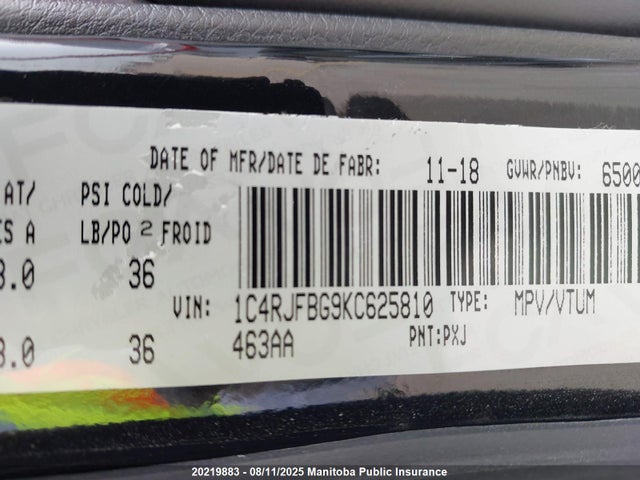 1C4RJFBG9KC625810 Jeep Grand Cherokee