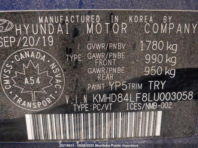 KMHD84LF8LU003058 Hyundai mpi nu