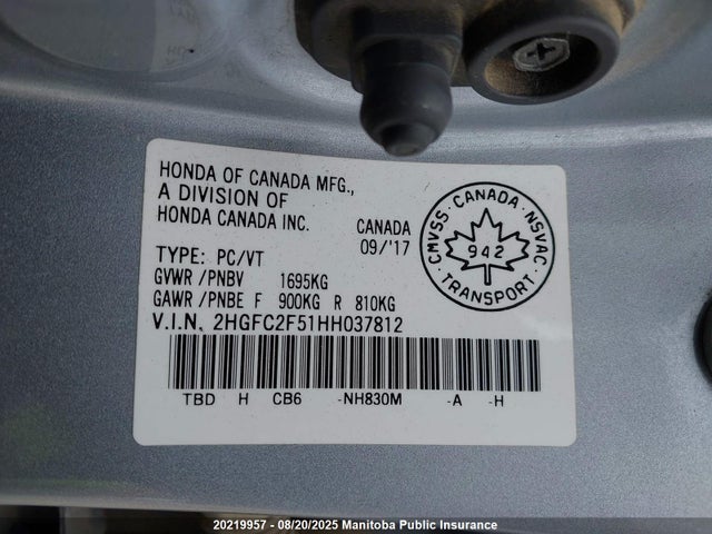 Honda k20c2 2017 2HGFC2F51HH037812 Image 8