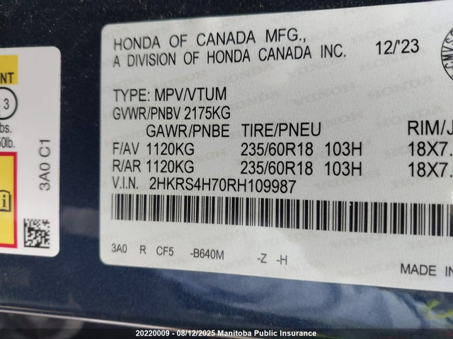 2HKRS4H70RH109987 Honda l15be