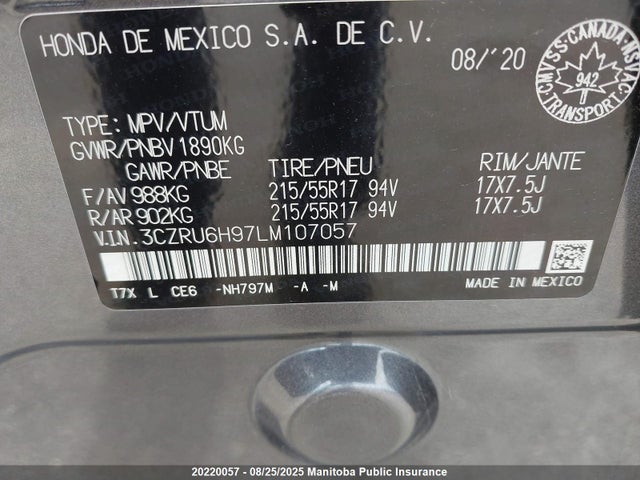 3CZRU6H97LM107057 Honda r18z9