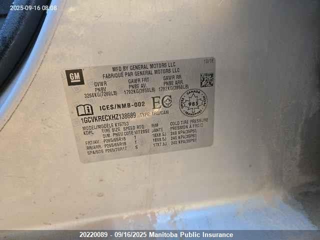 1GCVKRECXHZ138689 Chevrolet l83 - sidi: spark ignited direct injection, vvt: variable valve timing, afm, e85 max, alum