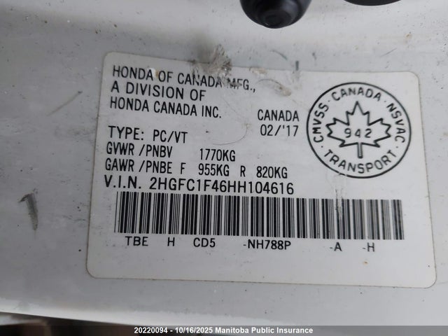 Honda l15b7 2017 2HGFC1F46HH104616 Image 8