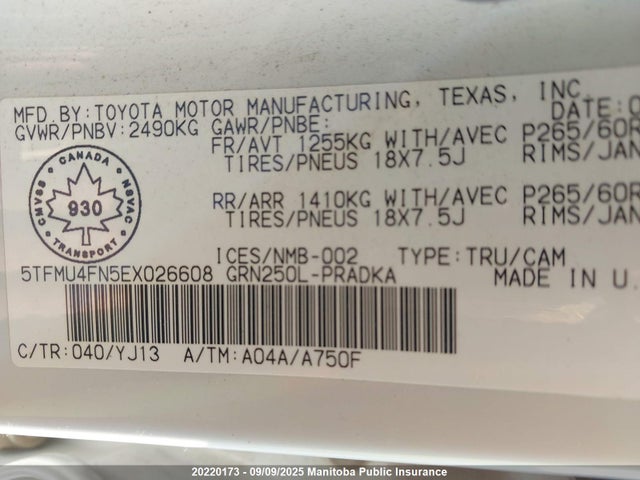 Toyota 1gr-fe 2014 5TFMU4FN5EX026608 Image 9