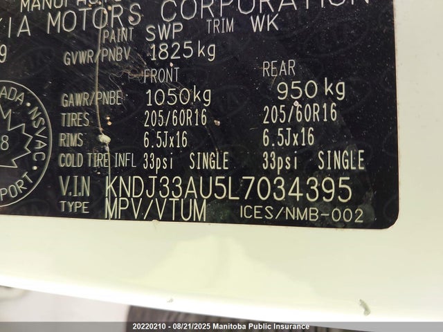 KNDJ33AU5L7034395 KIA mpi nu
