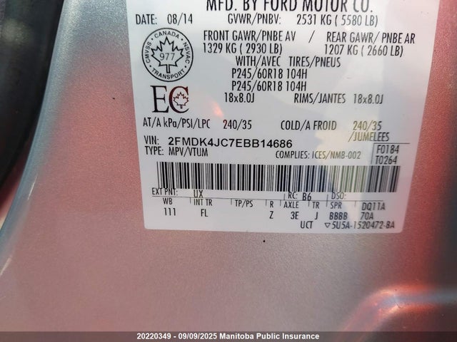 Ford Edge 2014 2FMDK4JC7EBB14686 Image 8