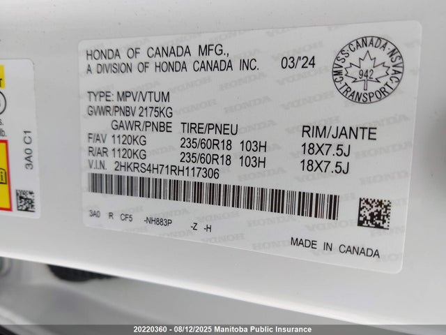 Honda l15be 2024 2HKRS4H71RH117306 Image 9