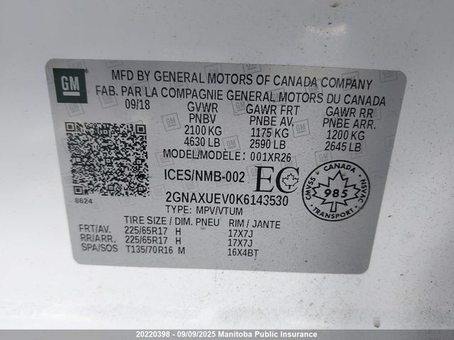 2GNAXUEV0K6143530 Chevrolet lyx - direct injection, vvt, fgt, turbo, alum, gen1