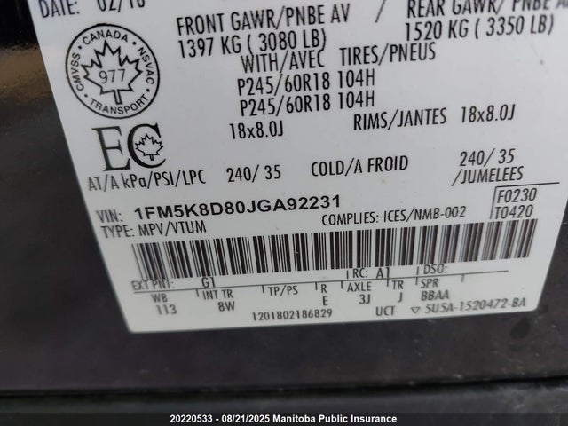 Ford 3.5l ti-vct 2018 1FM5K8D80JGA92231 Image 9
