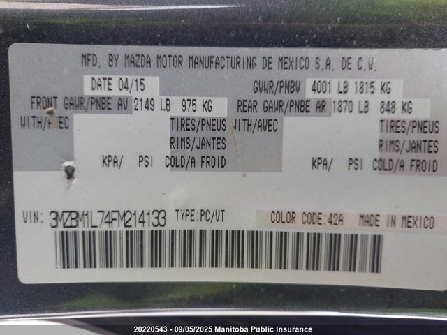 3MZBM1L74FM214133 Mazda pe