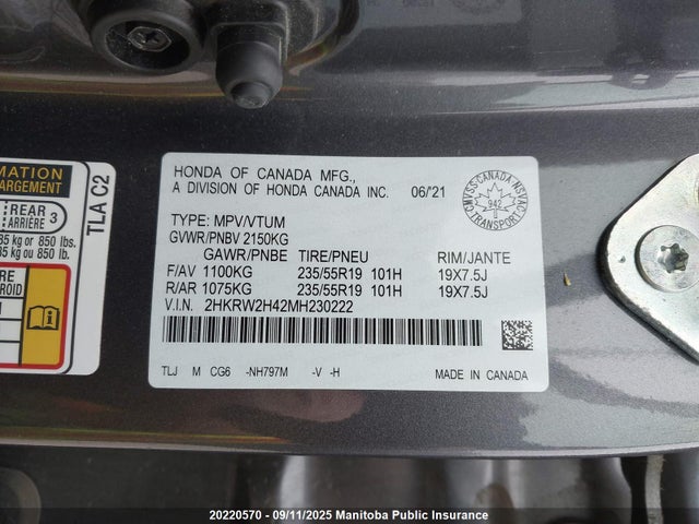 2HKRW2H42MH230222 Honda l15be