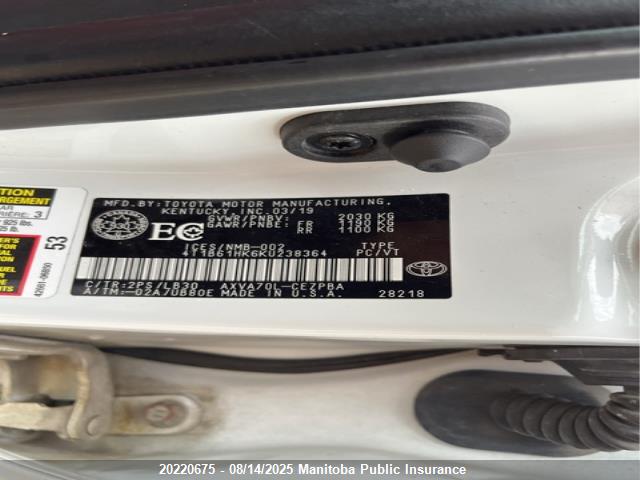 4T1B61HK6KU238364 Toyota a25a-fks