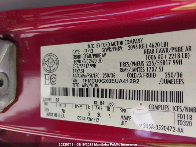1FMCU0GX0EUA41292 Ford 2014