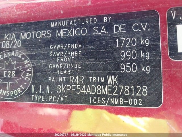 3KPF54AD8ME278128 KIA mpi nu