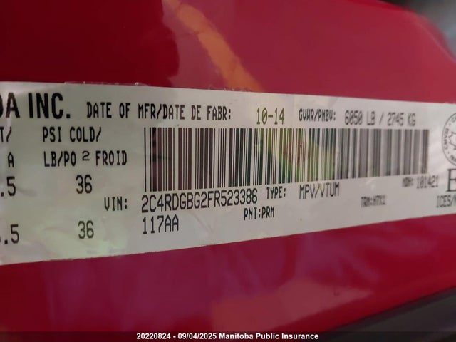 2C4RDGBG2FR523386 Dodge Grand Caravan