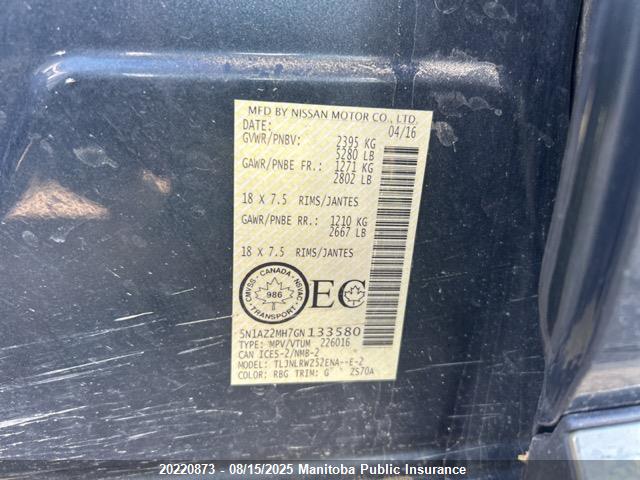 5N1AZ2MH7GN133580 Nissan 2016