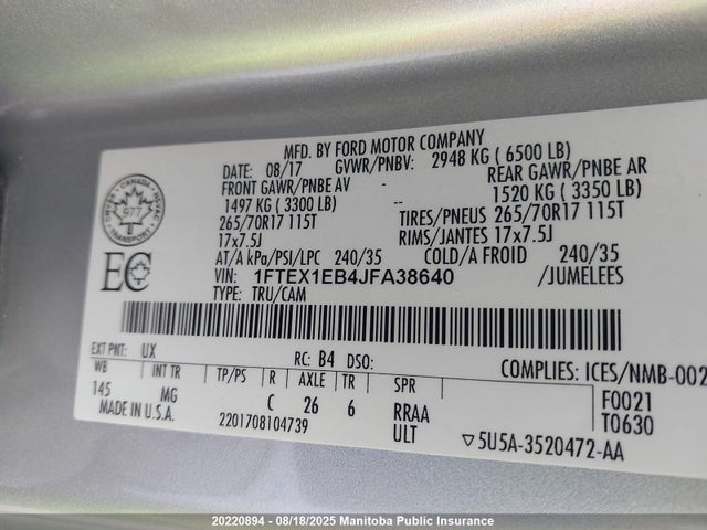 Ford 3.3l tivct 2018 1FTEX1EB4JFA38640 Image 9