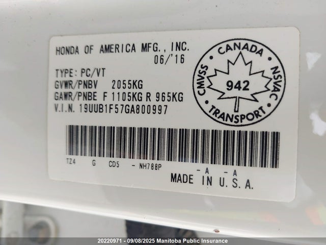 Acura k24w7 2016 19UUB1F57GA800997 Image 9