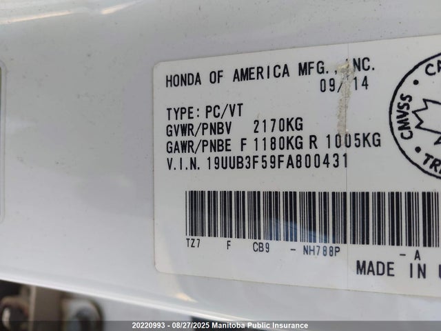 Acura j35y6 2015 19UUB3F59FA800431 Image 9