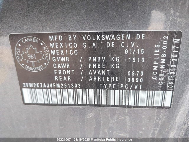 3VW2K7AJ4FM291303 Volkswagen Jetta