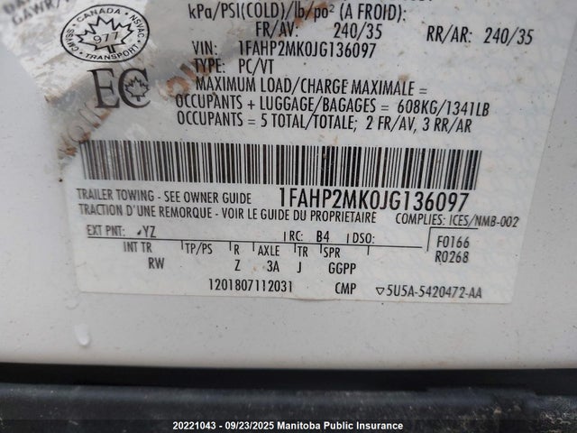 Ford 3.7l ti-vct 2018 1FAHP2MK0JG136097 Image 9