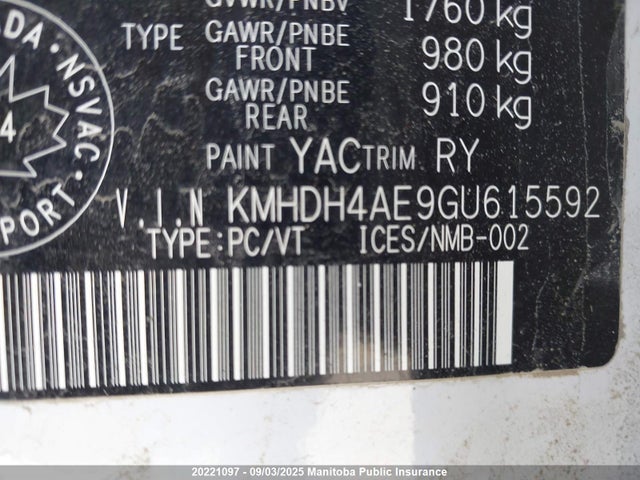 KMHDH4AE9GU615592 Hyundai dohc mpi nu