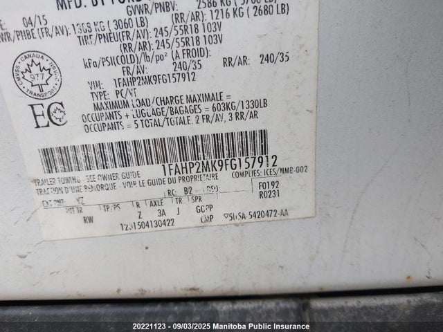 1FAHP2MK9FG157912 Ford Taurus