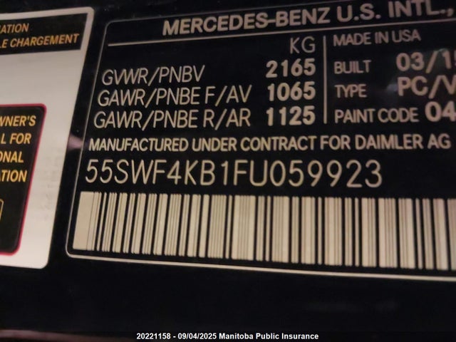55SWF4KB1FU059923 Mercedes Benz c-class