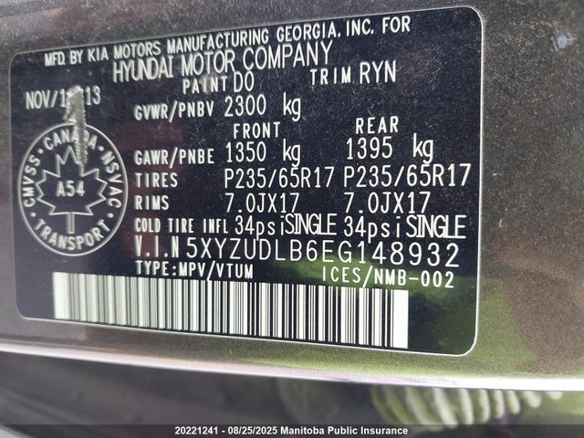 5XYZUDLB6EG148932 Hyundai gdi theta