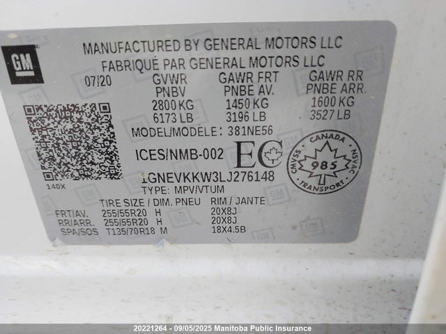 1GNEVKKW3LJ276148 Chevrolet lfy - spark ignited direct injection, atss, gen 1