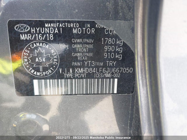KMHD84LF6JU667050 Hyundai mpi nu