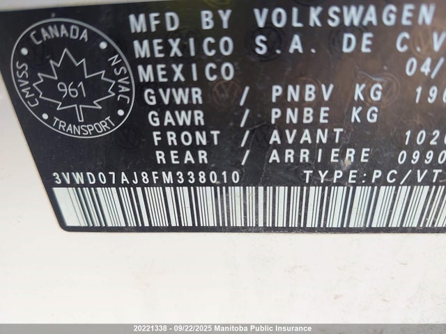 3VWD07AJ8FM338010 Volkswagen 1.8t