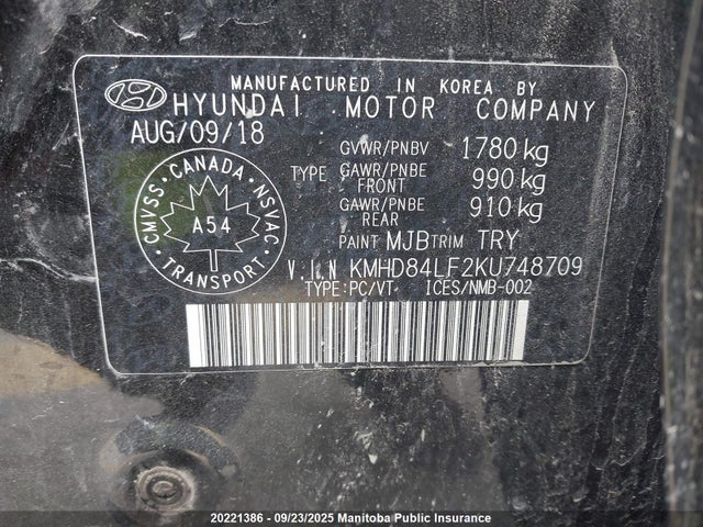 KMHD84LF2KU748709 Hyundai mpi nu