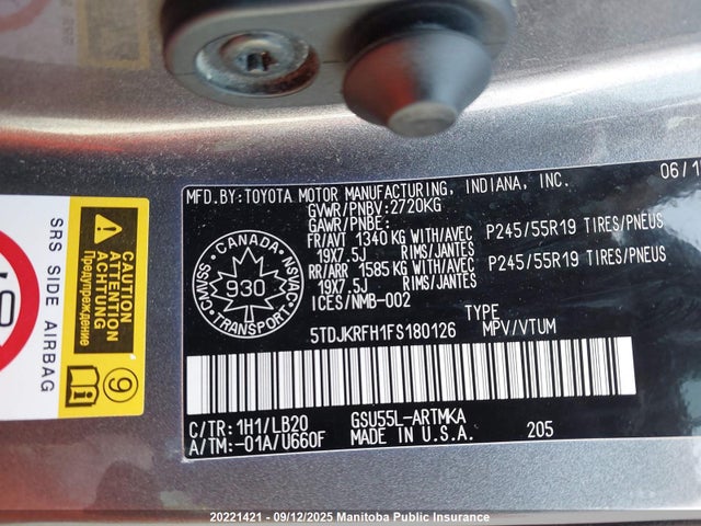 5TDJKRFH1FS180126 Toyota 2gr-fe