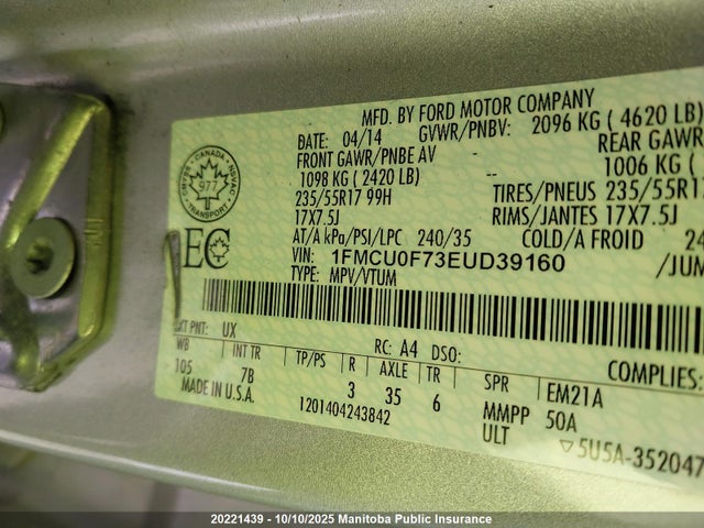 Ford Escape 2014 1FMCU0F73EUD39160 Image 9