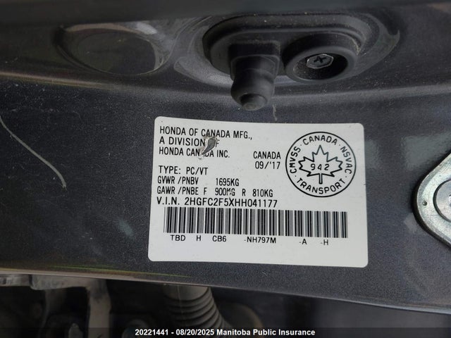 Honda k20c2 2017 2HGFC2F5XHH041177 Image 8