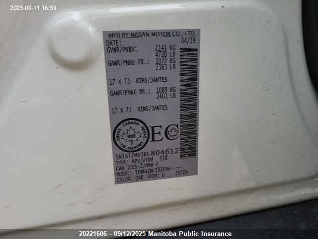 5N1AT2MV3KC804612 Nissan ROGUE S