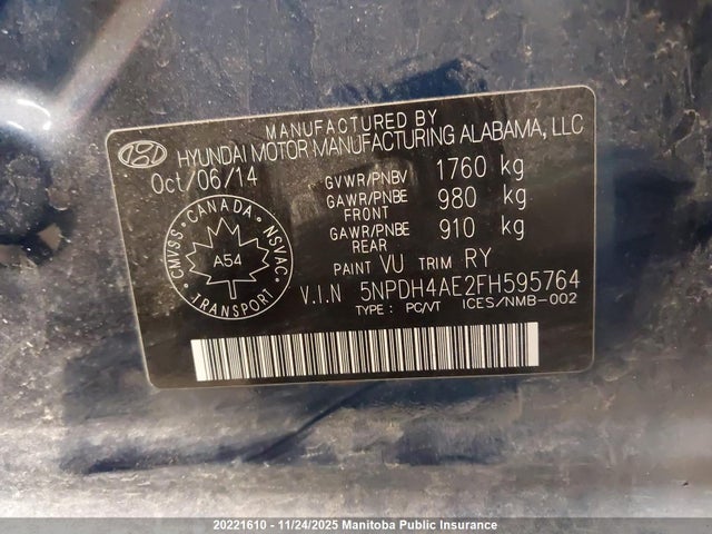 Hyundai dohc mpi nu 2015 5NPDH4AE2FH595764 Image 8